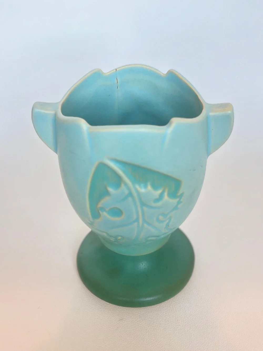 Roseville Silhouette 779-5 Vase Aqua Blue Seafoam Oak Leaf Urn Flower Arrranger